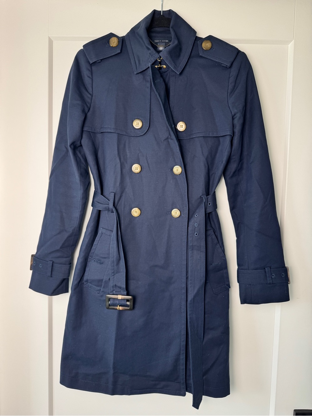 Tommy Hilfiger Navy Double-Breasted Trench Coat XS